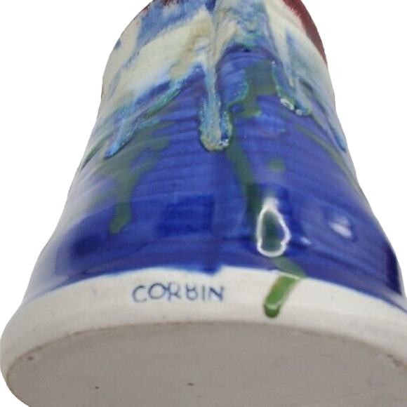Red Blue Studio Art Pottery Vase Drip Large Stoneware Ceramic Holder Iowa Corbin - Picture 11 of 12